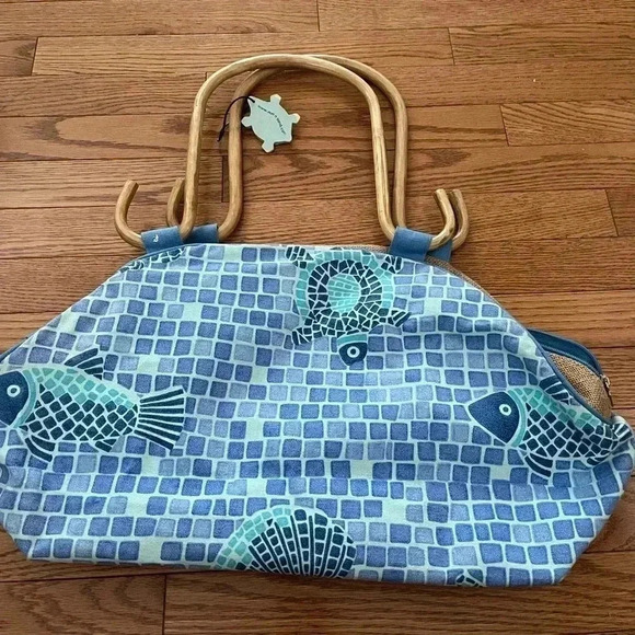 NEW Sun N Sand Beach /Pool Canvas Tote BAG Blue Green Ocean Turtles Fish - Picture 7 of 10